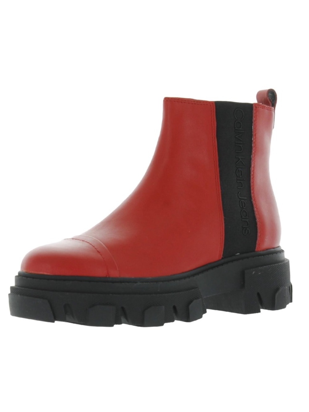 Calvin Klein Lorine red leather lug sole Chelsea boots Size 9.5